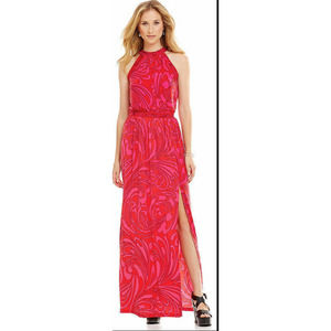 Michael Kors Red and Pink Cynthia Paisley Print Jersey Maxi Dress~ L